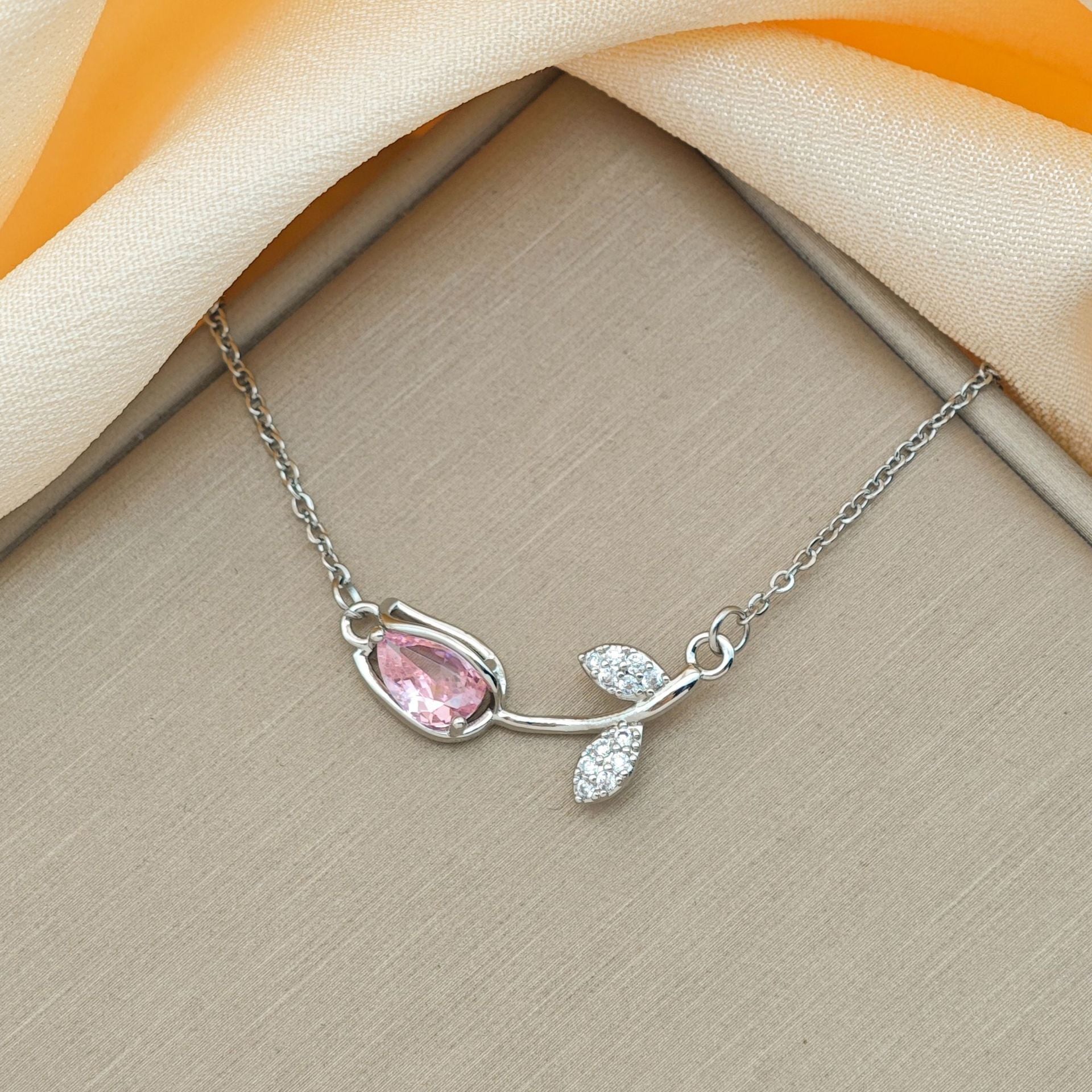Colorful Zircon Tulip Pendant Necklace for Women | Sweet Romantic Flower Jewelry