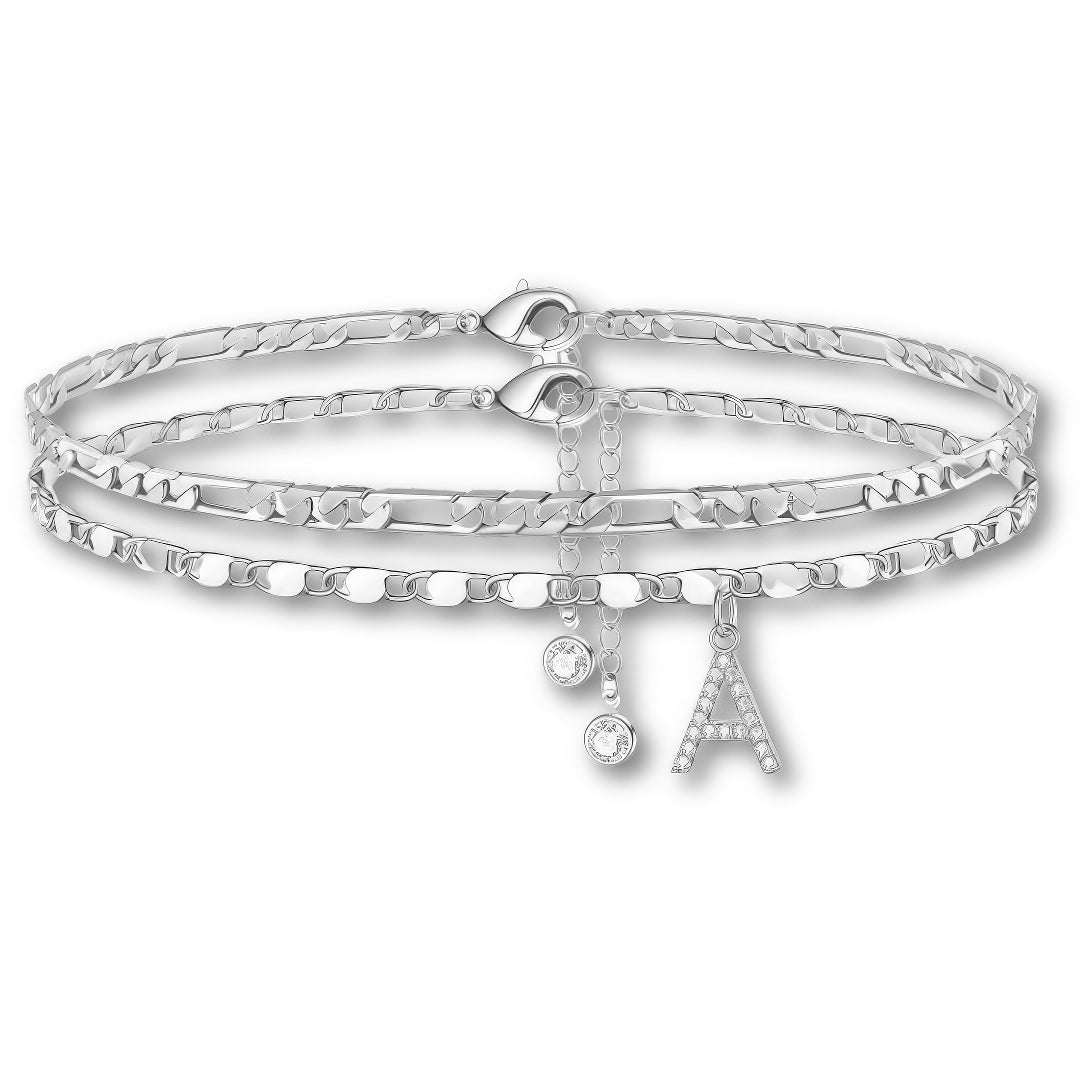 Layered Anklet Set with Initial Charm - Image 2