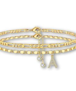 Layered Anklet Set with Initial Charm