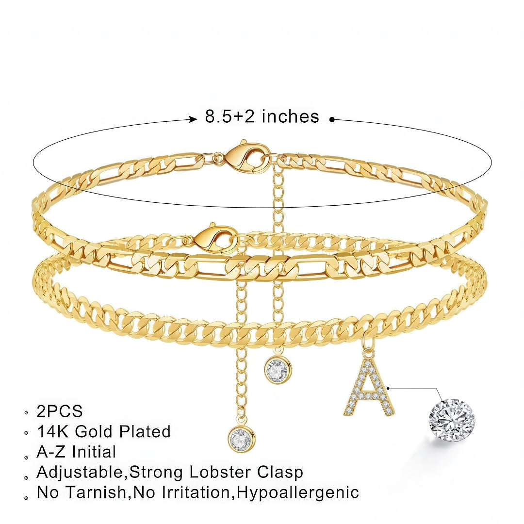 Layered Anklet Set with Initial Charm - Image 3