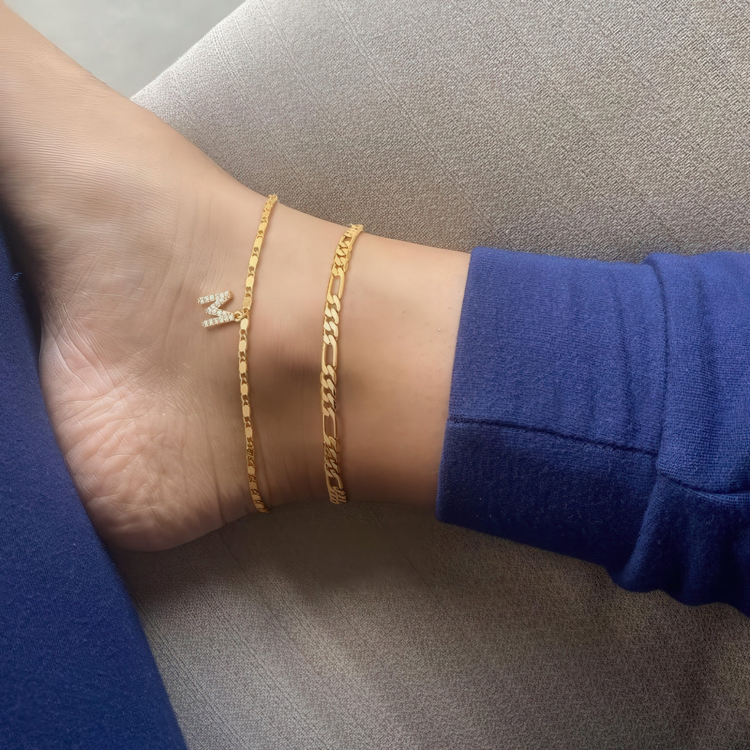 Layered Anklet Set with Initial Charm - Image 5