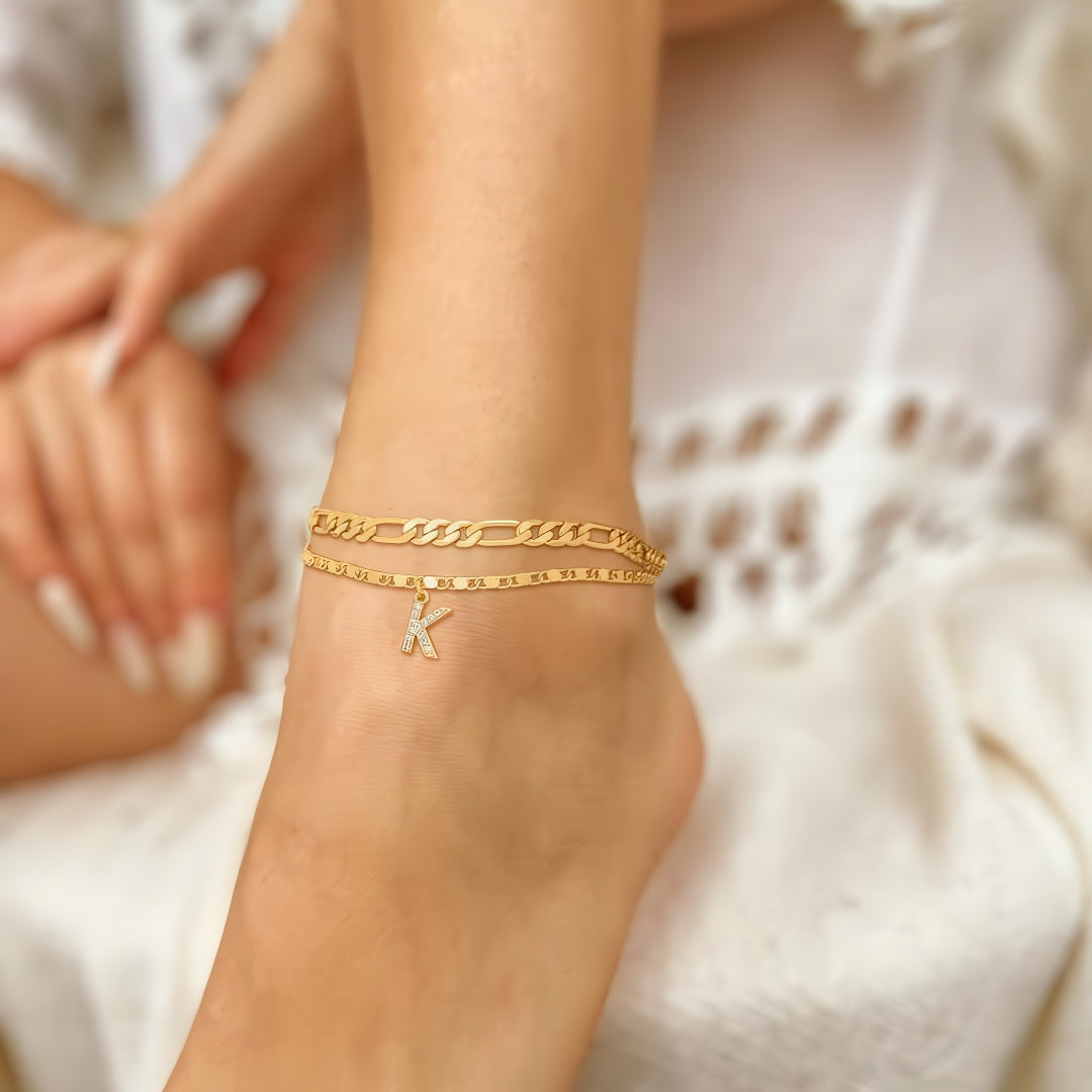 Layered Anklet Set with Initial Charm - Image 4